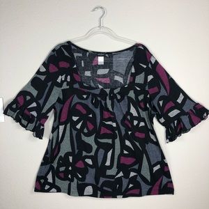 Tempted 22/24 Black & Purple Ruffled Sleeve Top